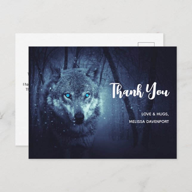 Magical Wild Wolf with Amazing Blue Eyes Thank You Postcard (Front/Back)