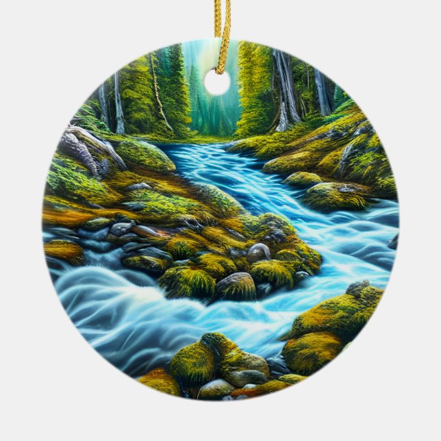 Magical Wilderness Bubbling Brook Ceramic Ornament (Front)