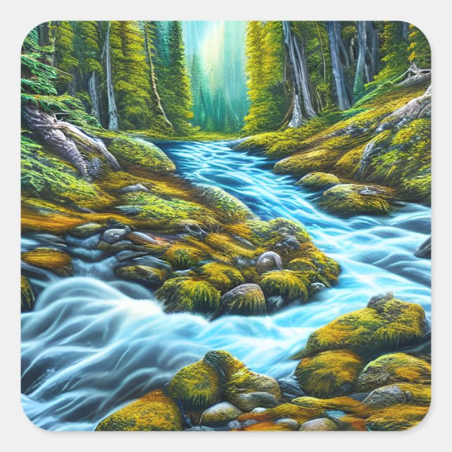 Magical Wilderness Bubbling Brook Square Sticker (Front)