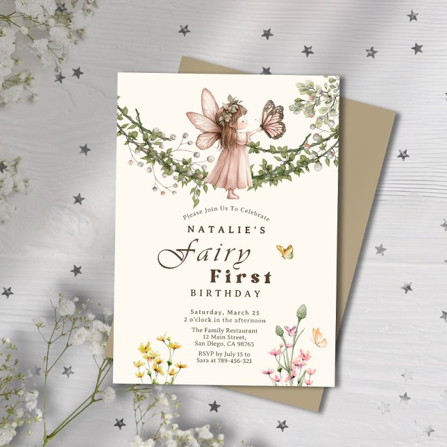 Magical Wildflower Butterfly Fairy First Birthday Invitation (Magical Wildflower Butterfly Fairy First Birthday Invitation)