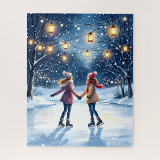 Magical Winter Ice Skating Under Lantern Lights Jigsaw Puzzle