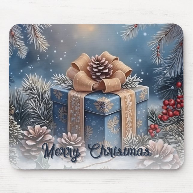 Magical Winter Merry Christmas Gift Scene Mouse Pad (Front)