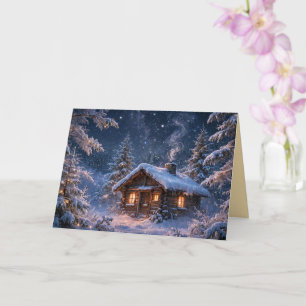 Magical Winter Night Cabin in the Woods Card