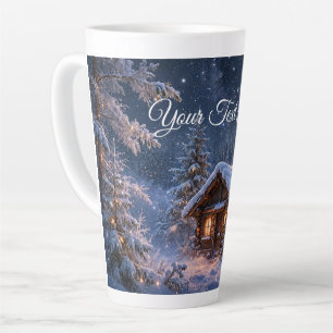 Magical Winter Night Cabin in the Woods Latte Mug
