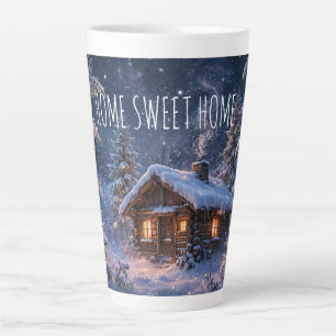 Magical Winter Night Cabin in the Woods Latte Mug