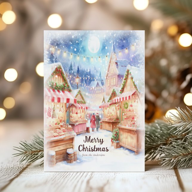 Magical Winter Night Christmas Market  Holiday Card (Creator Uploaded)
