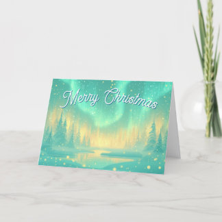 Magical Winter Northern Lights Merry Christmas Holiday Card
