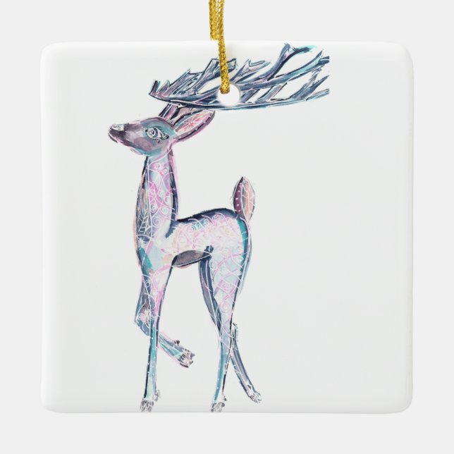 Magical Winter Reindeer Ceramic Ornament (Front)