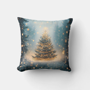 Magical Winter Snowy Forest Christmas Tree Cushion