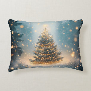Magical Winter Snowy Forest Christmas Tree Decorative Cushion