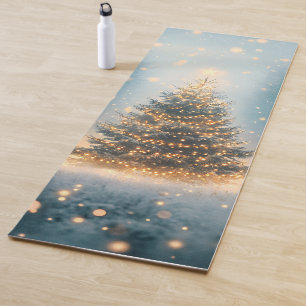 Magical Winter Snowy Forest Christmas Tree Yoga Mat