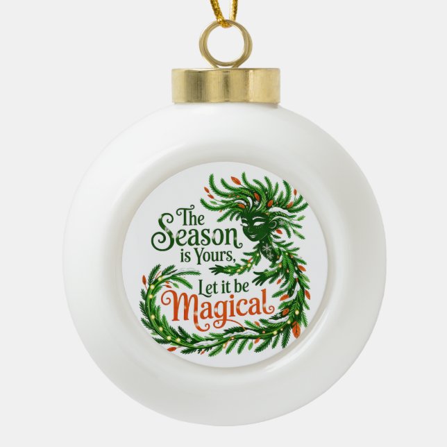 Magical Winter Spirit Forest Queen Christmas Ornam Ceramic Ball Christmas Ornament (Front)