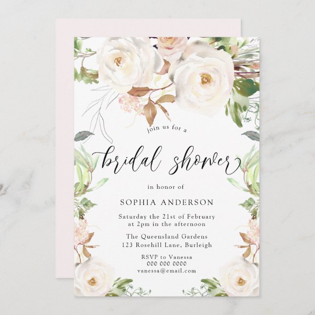 Magical Winter Spring Floral Elegant Bridal Shower Invitation (Front/Back)