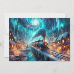 Magical Winter Train Northern Christmas Village Holiday Card