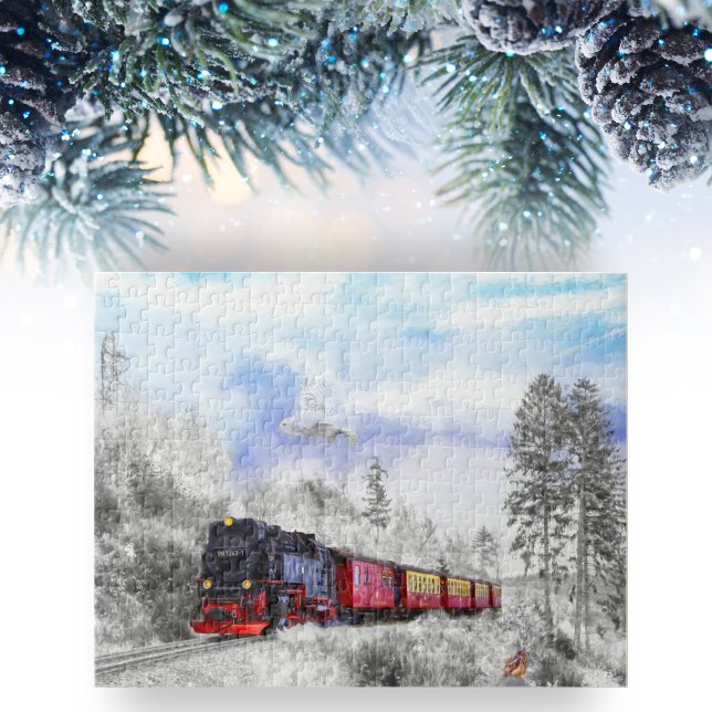 Magical Winter Train With Snowy Owls Jigsaw Puzzle (Creator Uploaded)