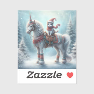 Magical Winter Unicorn & Cat Sticker – Festive Fan