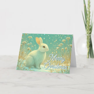 Magical Winter White Rabbit Merry Christmas Holiday Card