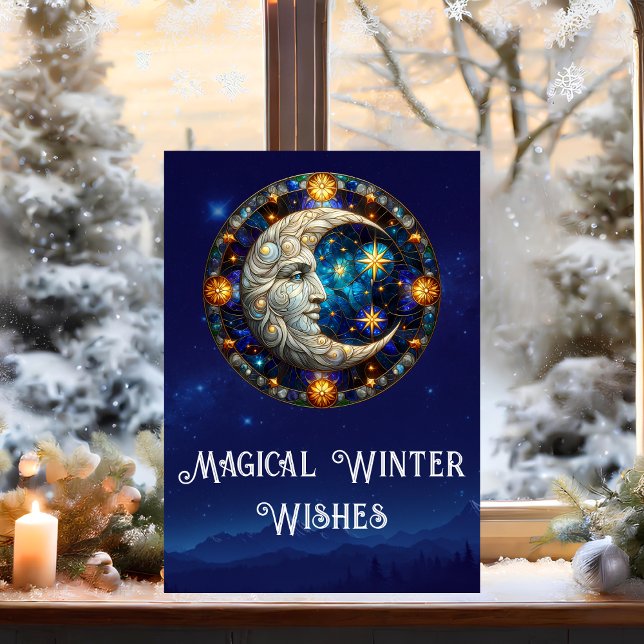 Magical Winter Wishes Celestial Moon Christmas Holiday Card (Creator Uploaded)