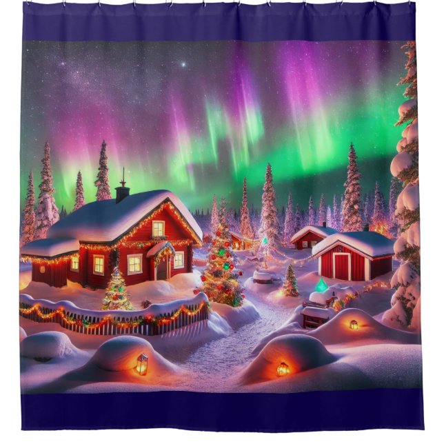 Magical Winter Wonderland: Santa's Village Shower Curtain (Front)
