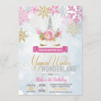 Magical Winter Wonderland Unicorn Birthday Invite