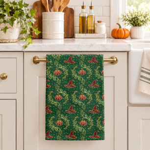 Magical Witch and Pumpkin Halloween Hand Towel