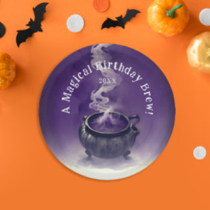 Magical Witch Birthday Brew Purple Cauldron Party Paper Plate