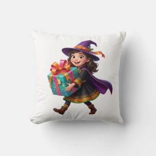 Magical Witch Delivering Gifts Halloween Fantasy  Cushion