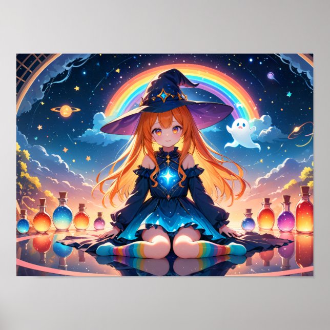 Magical Witch Girl under Rainbow Arc Poster (Front)