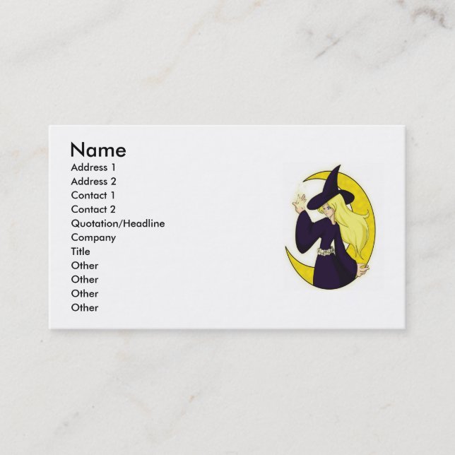Magical Witch, Name, Address 1, Address 2, Cont... Business Card (Front)