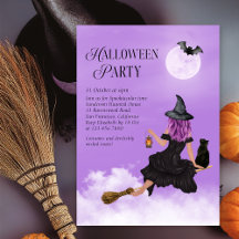 Magical Witch Purple Halloween Party Invitation