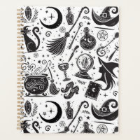 Magical Witch Whimsical Wiccan Pagan Black & White