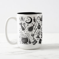 Magical Witch Whimsical Wiccan Pagan Black & White