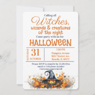 Magical Witches and Wizards Halloween Party  Invitation