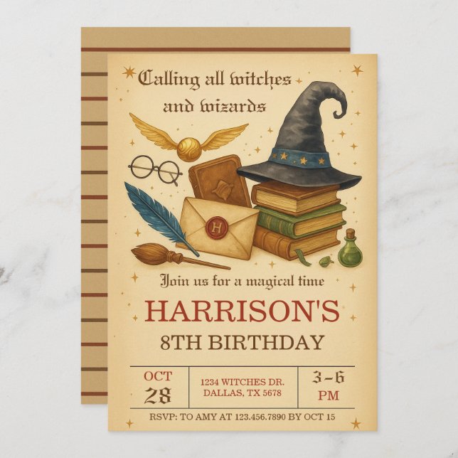 Magical Wizard and Witches Birthday Invitation (Front/Back)