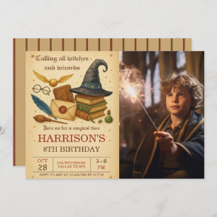 Magical Wizard and Witches Birthday Photo Invitation