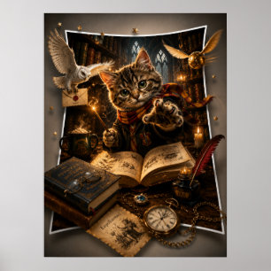 Magical Wizard Cat 3D Pop-Out Fantasy Wall Art 