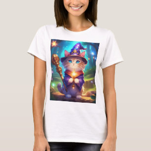 Magical Wizard Cat in Enchanted Forest T-Shirt