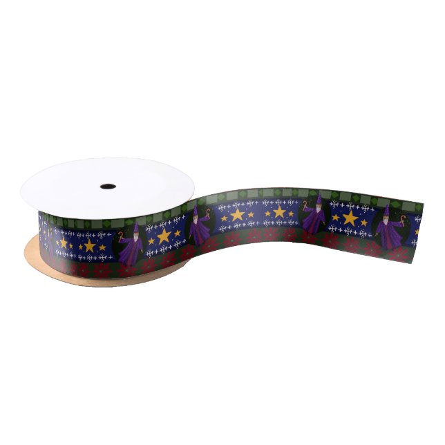 Magical Wizard Christmas Pattern Satin Ribbon (Spool)
