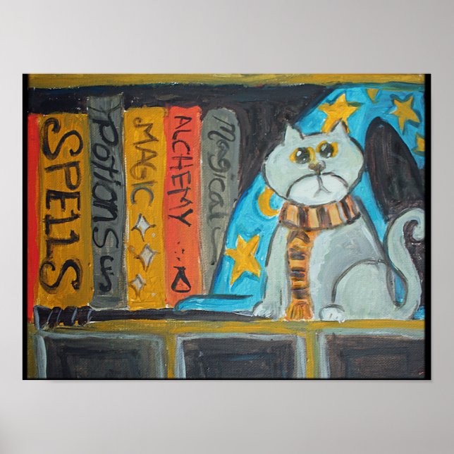 Magical Wizard Folk Art Cat Epic Painting  Poster (Front)