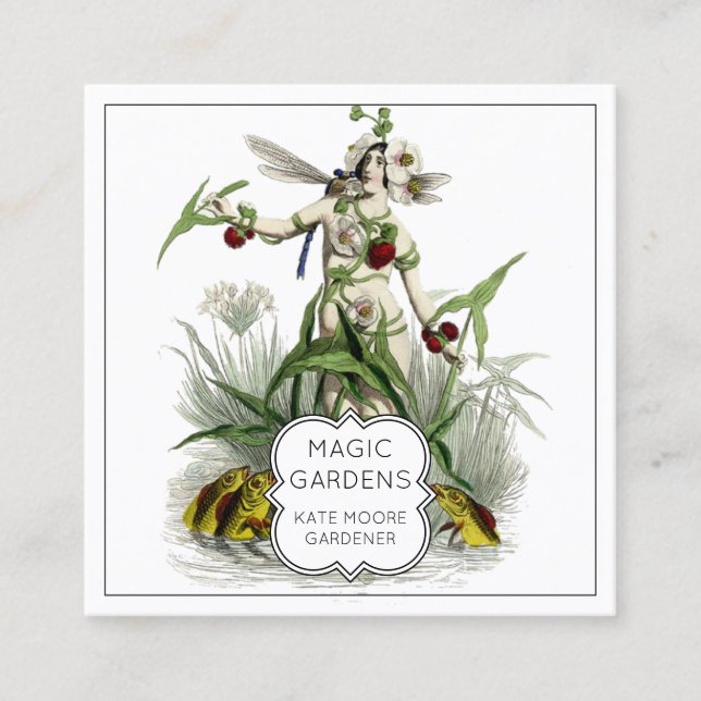 Magical Woman Of Flowers Gardener Or Landscape Square Business Card (Front)