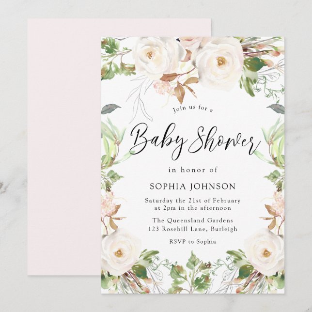 Magical Wonderland Greenery Blush Baby Shower Invitation (Front/Back)