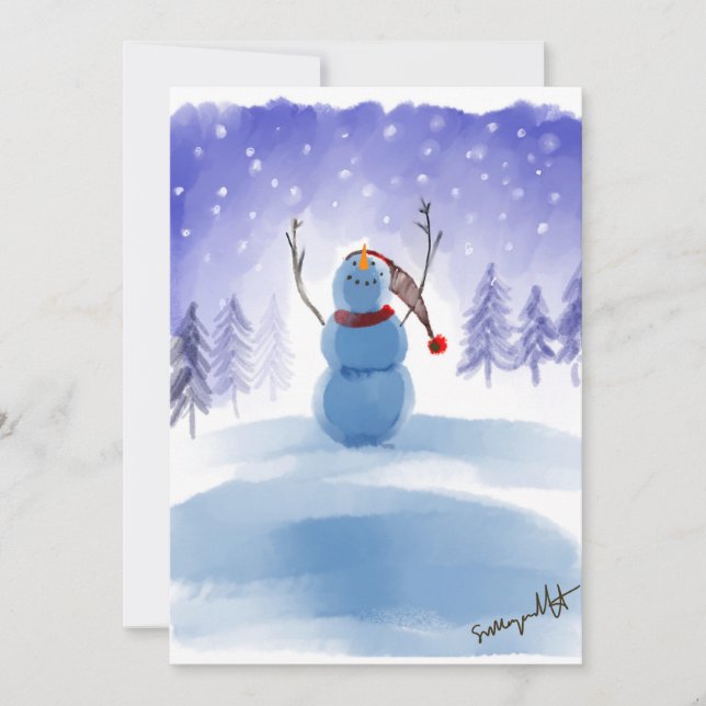 Magical Wonderland Winter Snowman Scene Holiday Card (Front)