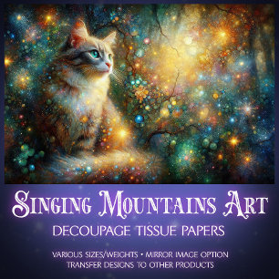 Magical Woodland Cat Fantasy Floral Decoupage  Tissue Paper