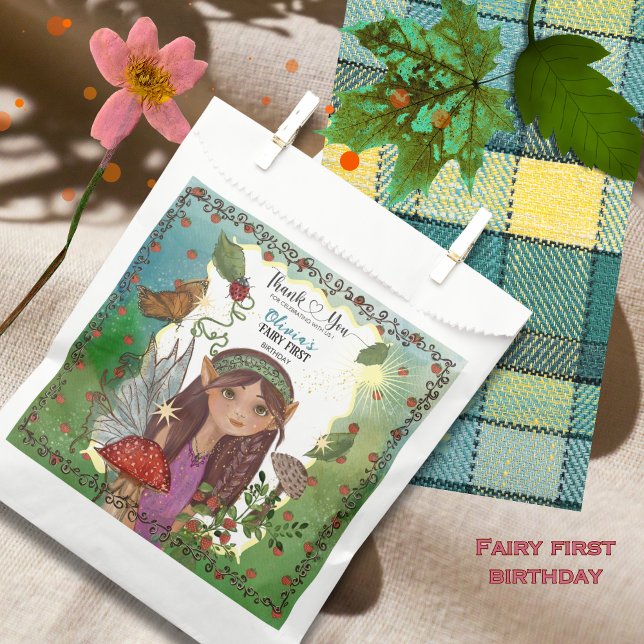 Magical Woodland Fairy First Birthday Favour Bag (Magical Woodland Fairy First Birthday Favor Bag)