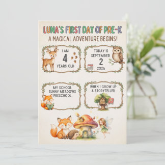 Magical Woodland First Day of school Sign Printabl Invitation