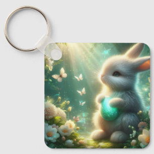 Magical Woodland Forest Bunny Egg Key Ring
