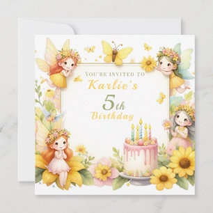 Magical yellow Fairy garden - Birthday  Invitation