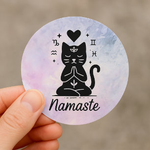 Magical Yoga Cat Sticker – Namaste & Zodiac Symbol