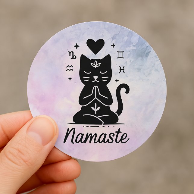 Magical Yoga Cat Sticker – Namaste & Zodiac Symbol (Creator Uploaded)
