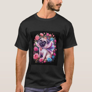 Magically glittering pug with roses T-Shirt